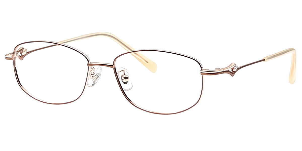 Brown Oval Refined Metal Eyeglasses