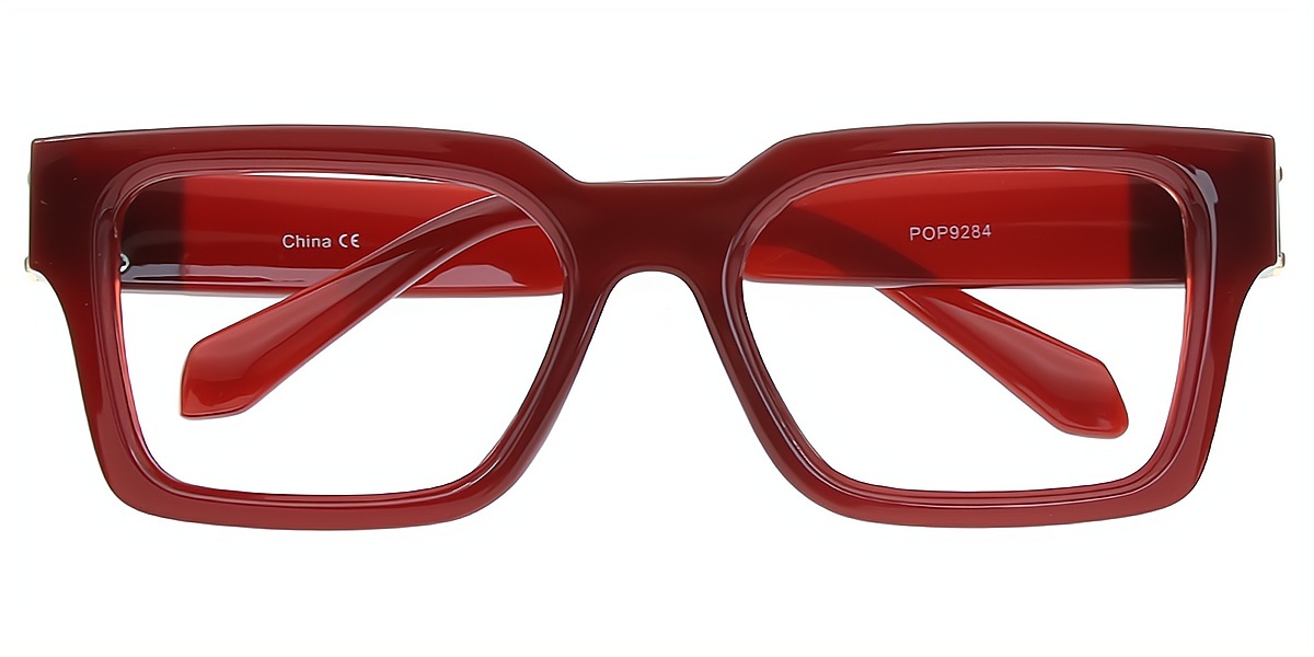 Red Rectangle Chic Oversized Plastic Eyeglasses