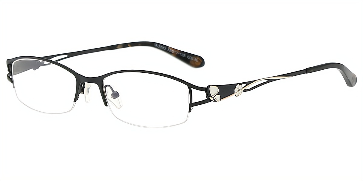 Black Rectangle Elaborate Metal Eyeglasses