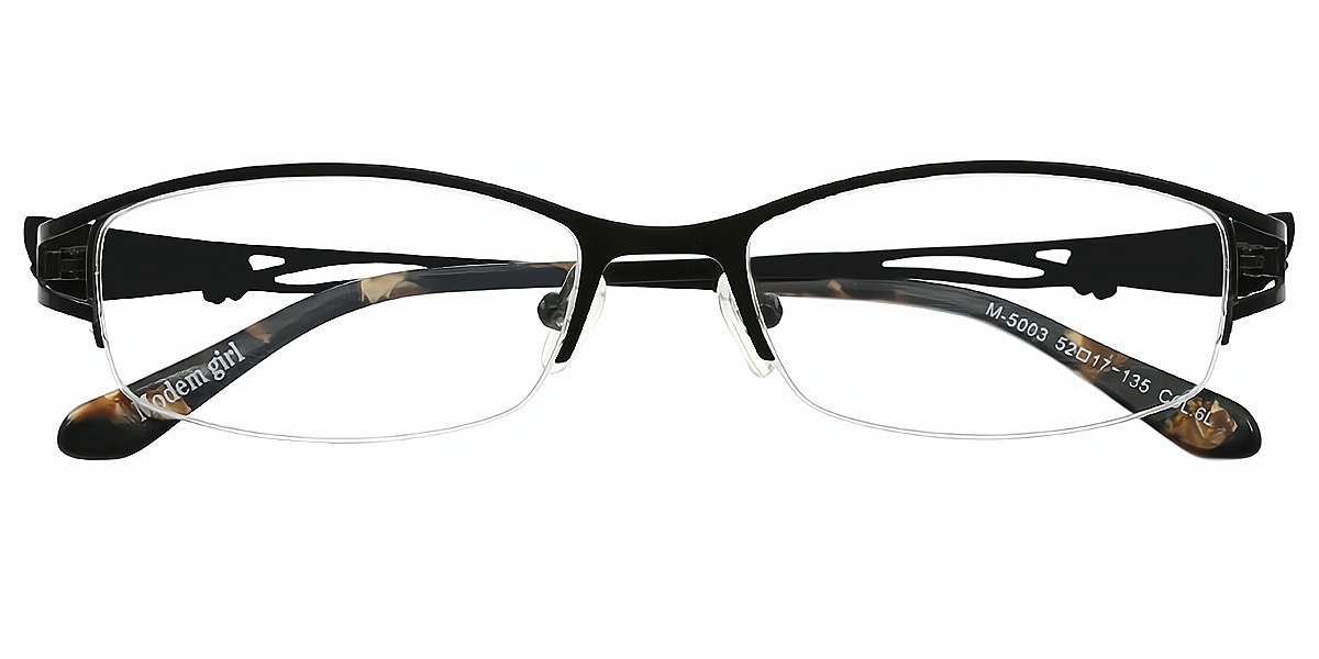 Black Rectangle Elaborate Metal Eyeglasses