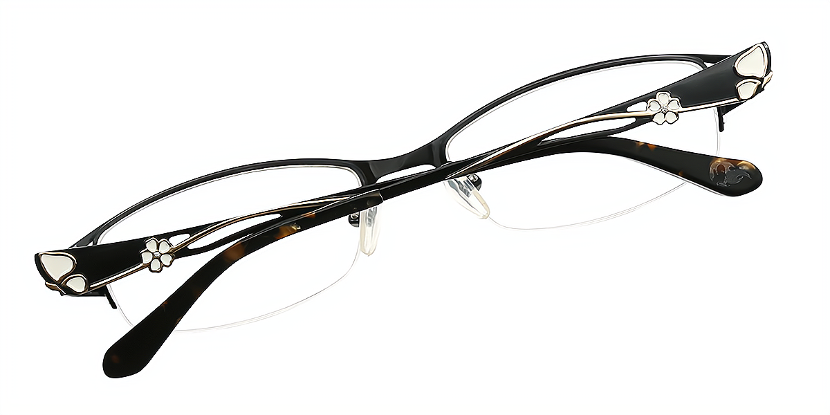 Black Rectangle Elaborate Metal Eyeglasses