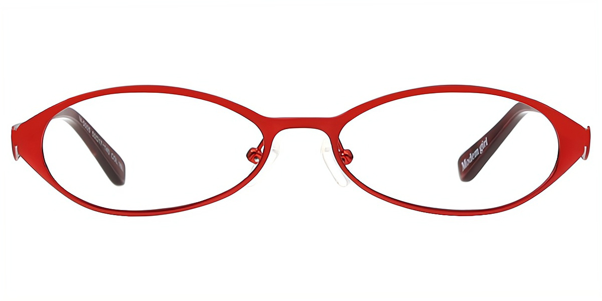 Red Oval Retro Detailed Metal Eyeglasses