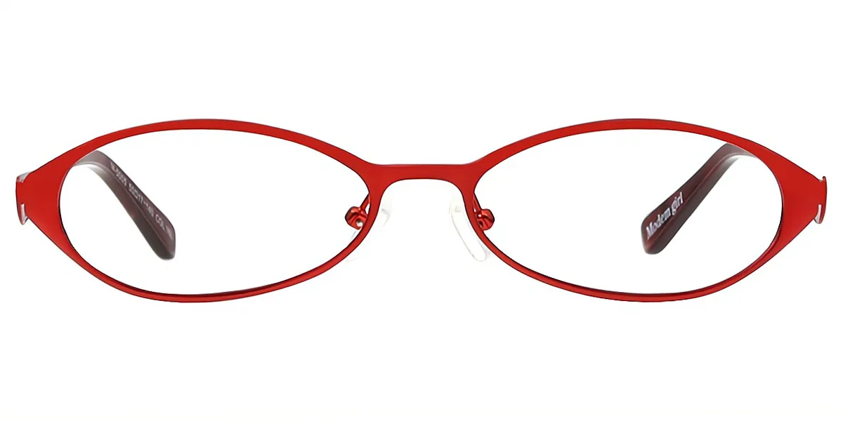 Red Oval Retro Detailed Metal Eyeglasses