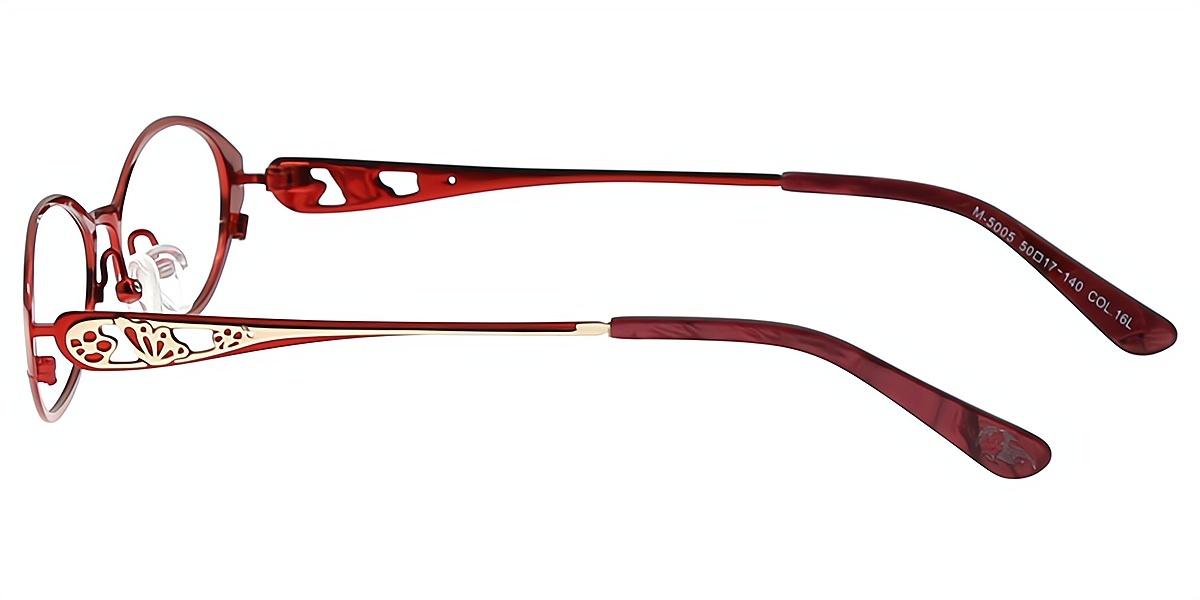 Red Oval Retro Detailed Metal Eyeglasses