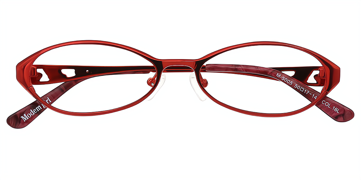 Red Oval Retro Detailed Metal Eyeglasses