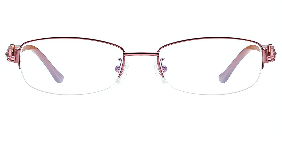 Pink Rectangle Simple Detailed Metal Eyeglasses