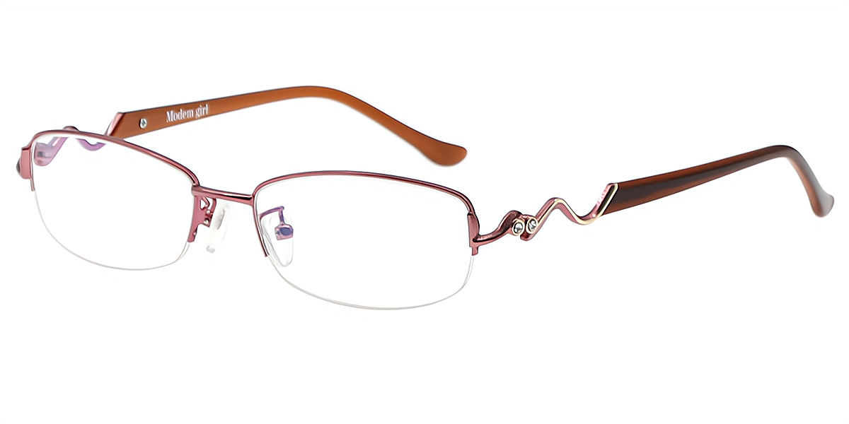 Pink Rectangle Simple Detailed Metal Eyeglasses