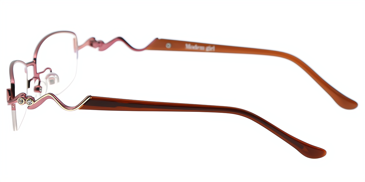 Pink Rectangle Simple Detailed Metal Eyeglasses