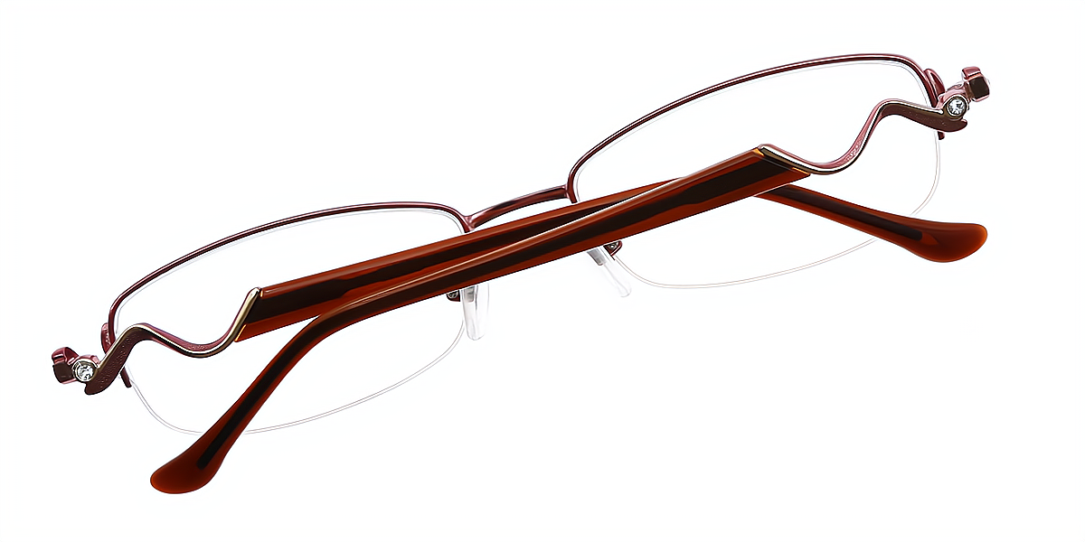 Pink Rectangle Simple Detailed Metal Eyeglasses