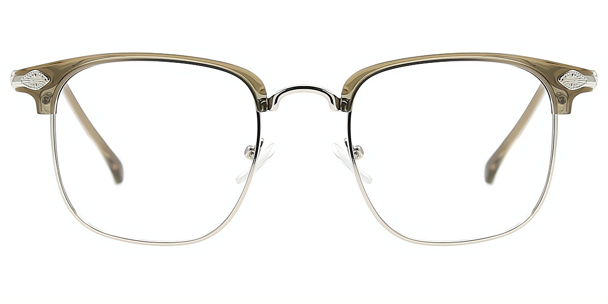 Light Green Browline Classic Mixed Materials Eyeglasses