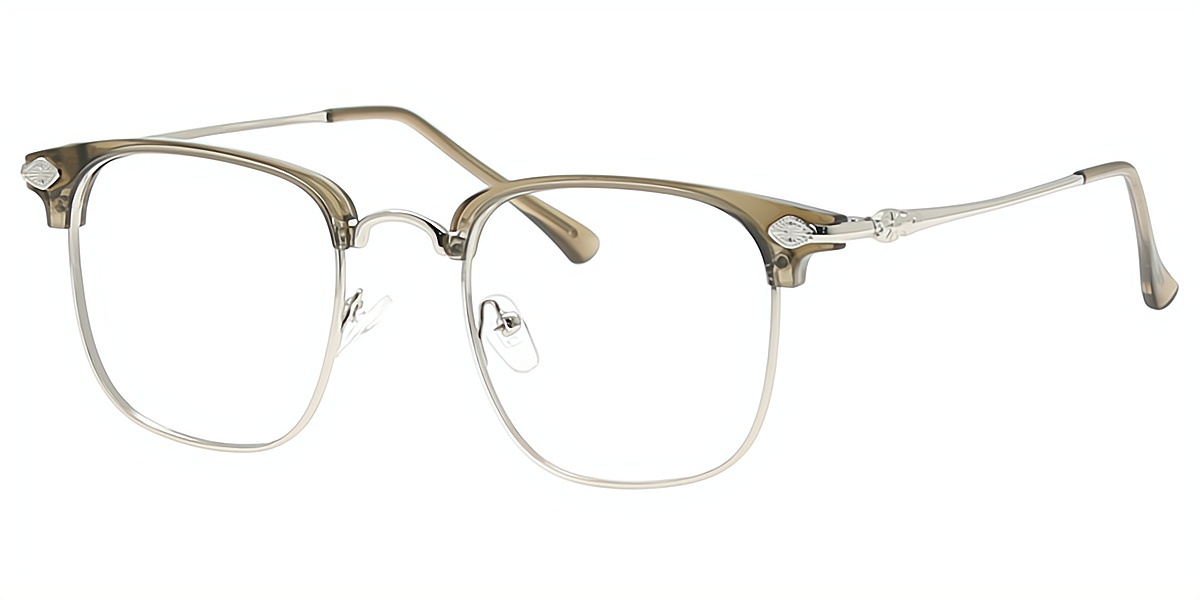 Light Green Browline Classic Mixed Materials Eyeglasses