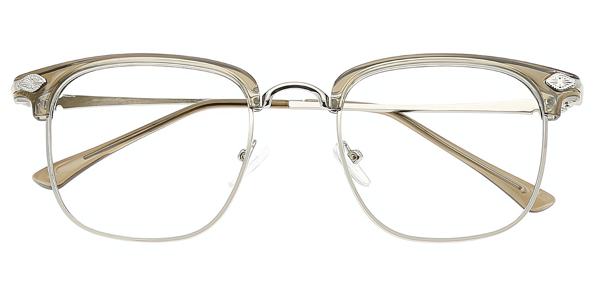 Light Green Browline Classic Mixed Materials Eyeglasses
