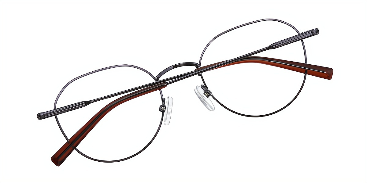 Brown Oval Simple Thin Metal Eyeglasses