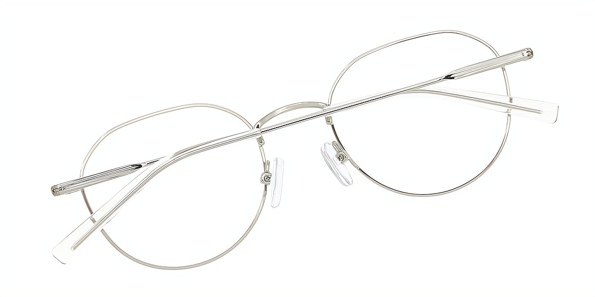 Silver Oval Simple Thin Metal Eyeglasses