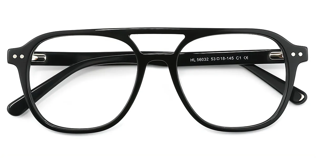 Black Aviator Classic Oversized TR90 Eyeglasses