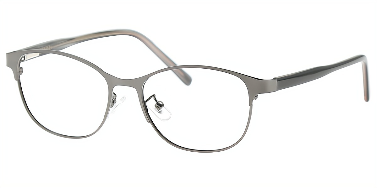 Gray Oval Simple Metal Eyeglasses