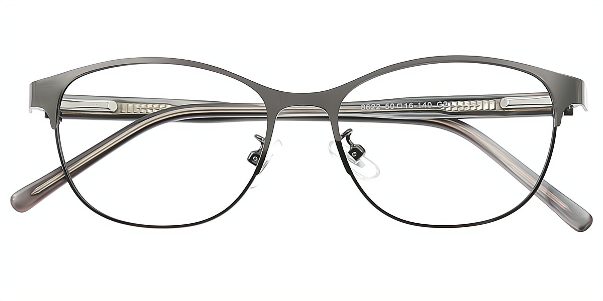 Gray Oval Simple Metal Eyeglasses