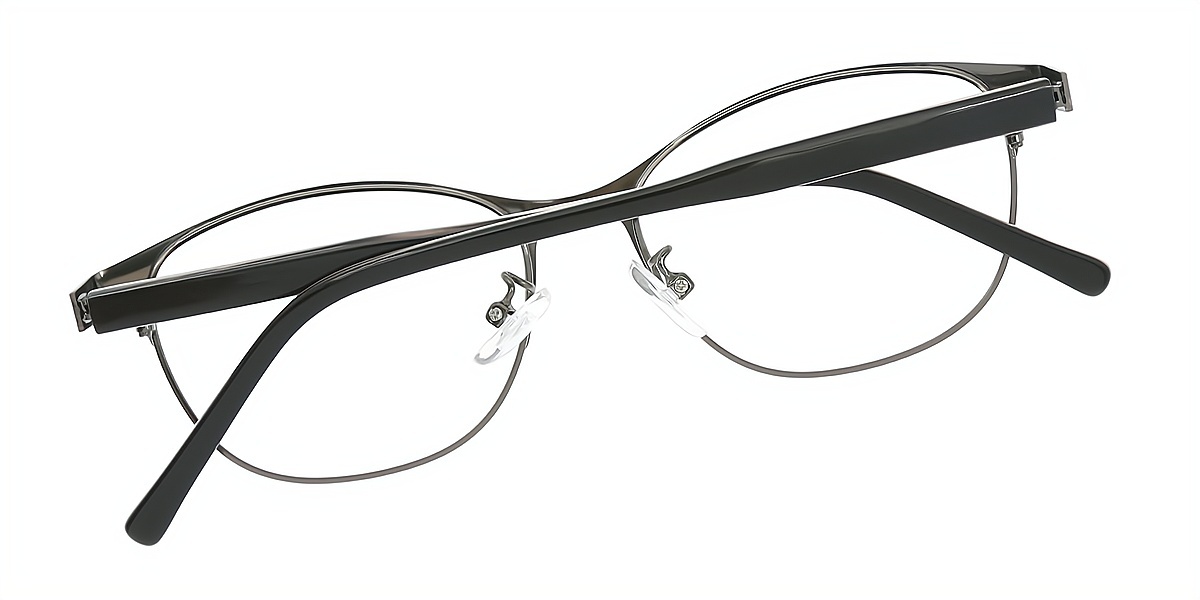 Gray Oval Simple Metal Eyeglasses