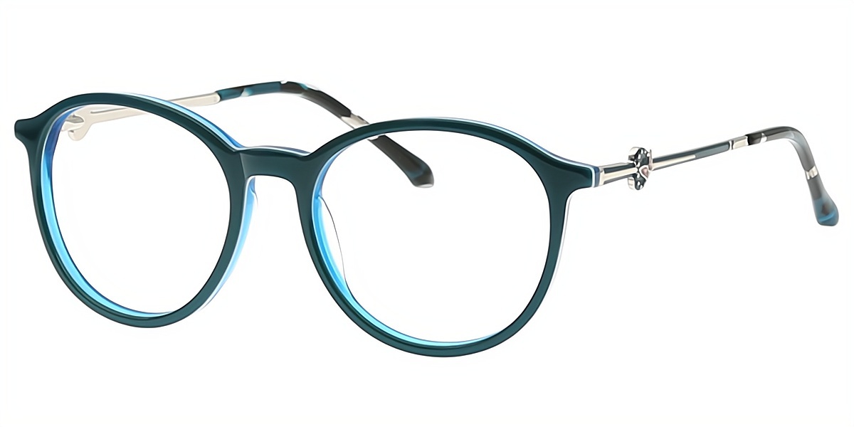 Blue Round Retro Horn Acetate Eyeglasses