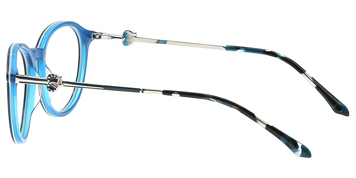 Blue Round Retro Horn Acetate Eyeglasses