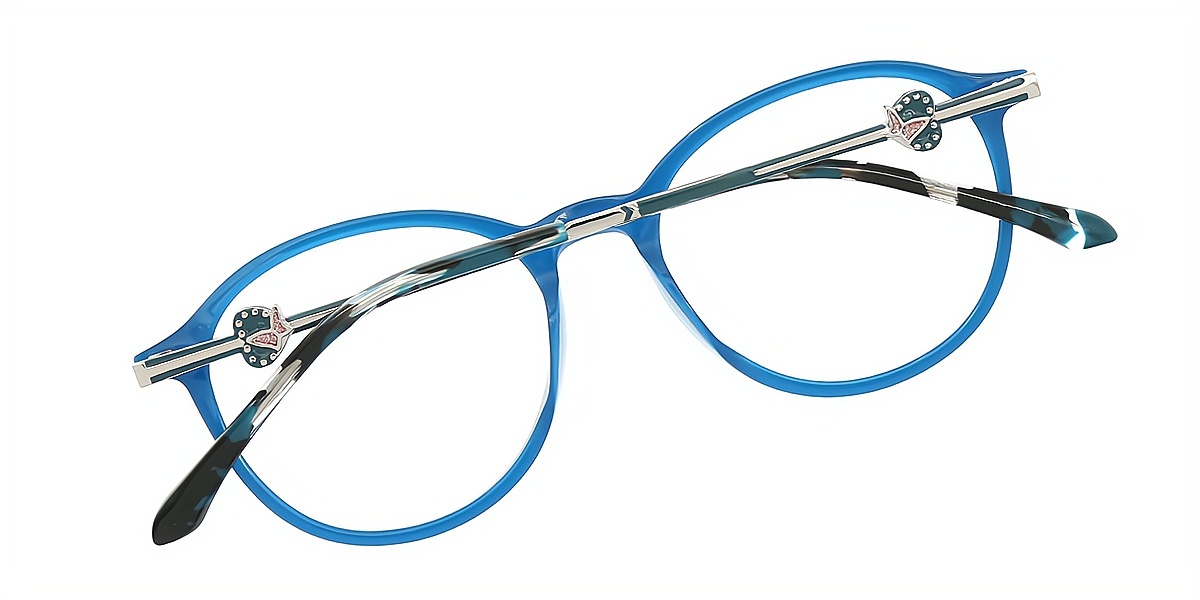 Blue Round Retro Horn Acetate Eyeglasses