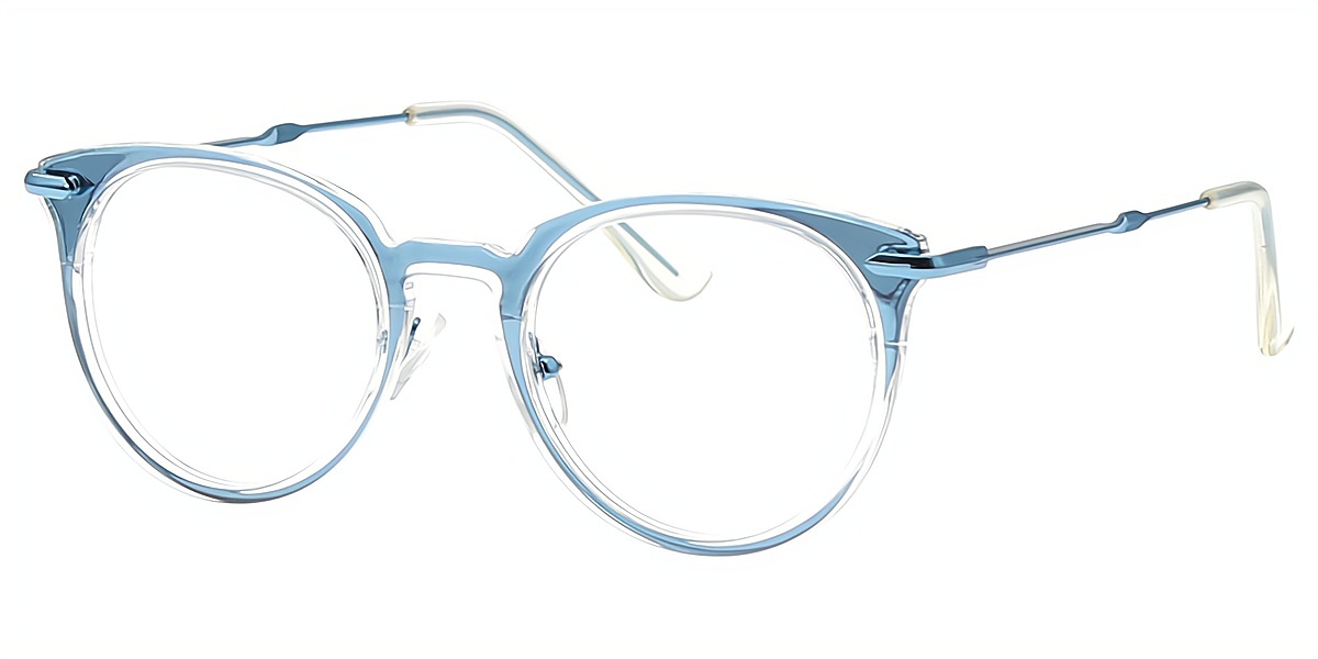 Blue Cat Eye Elegant Mixed Materials Eyeglasses