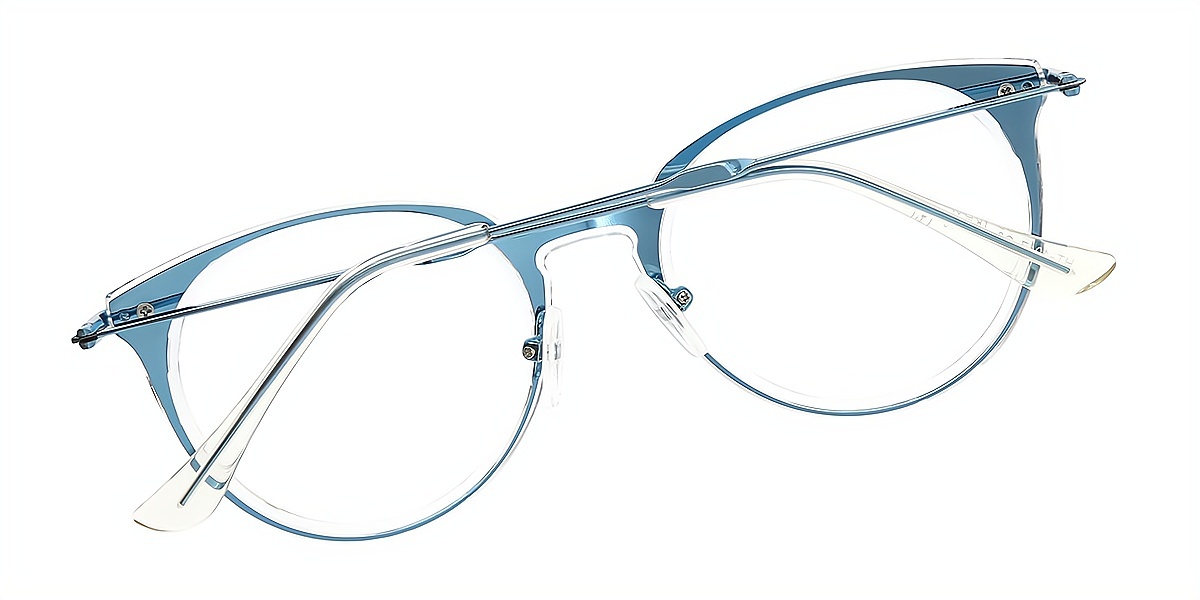 Blue Cat Eye Elegant Mixed Materials Eyeglasses