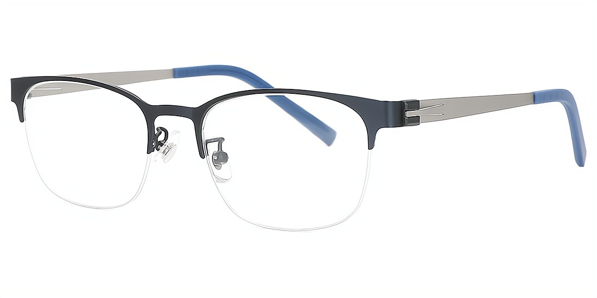 Blue Rectangle Classic Metal Eyeglasses