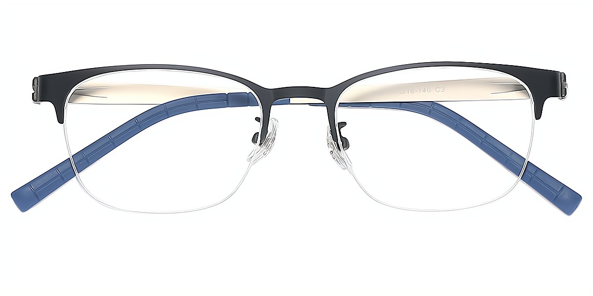 Blue Rectangle Classic Metal Eyeglasses