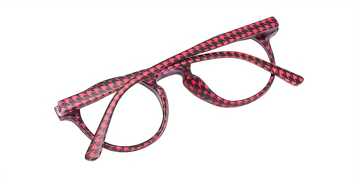 Red Oval Hipster Plastic Eyeglasses