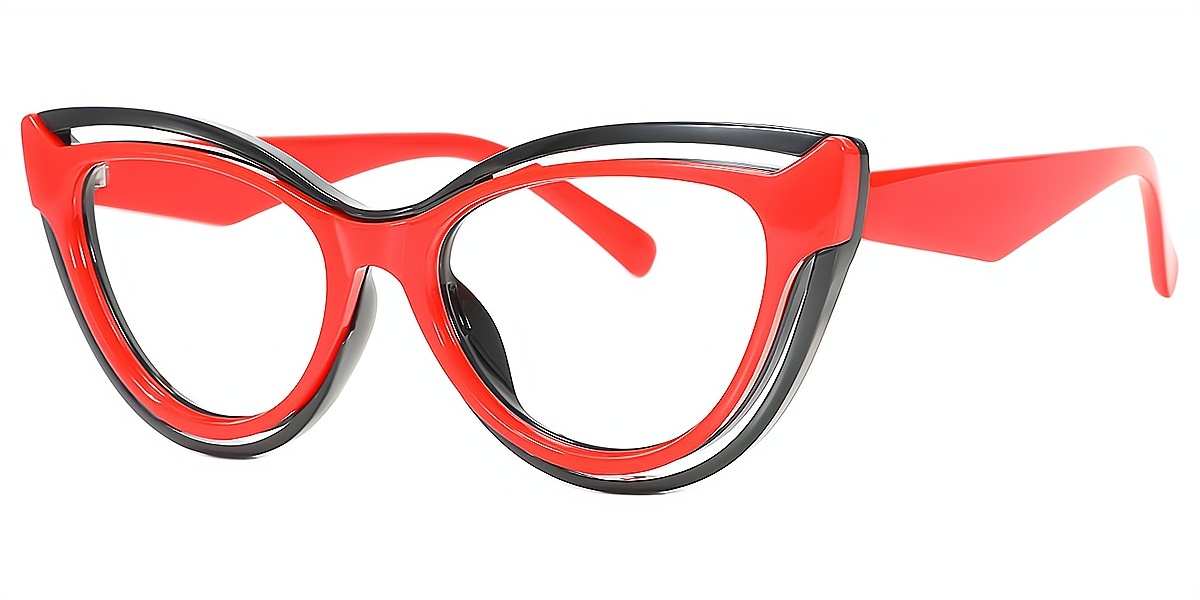 Red Cat Eye Hipster Plastic Eyeglasses