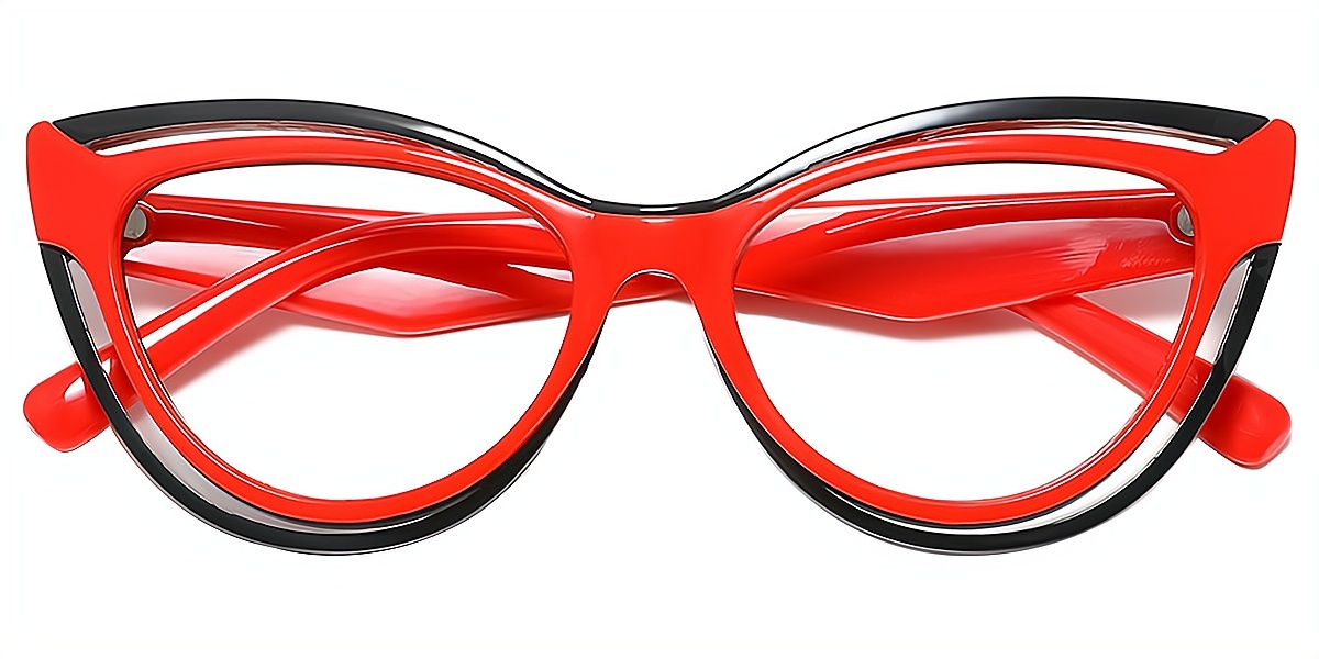 Red Cat Eye Hipster Plastic Eyeglasses