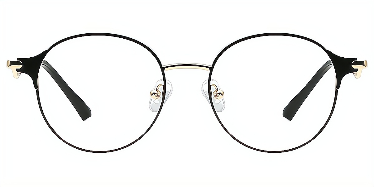 Black Round Elegant Metal Eyeglasses