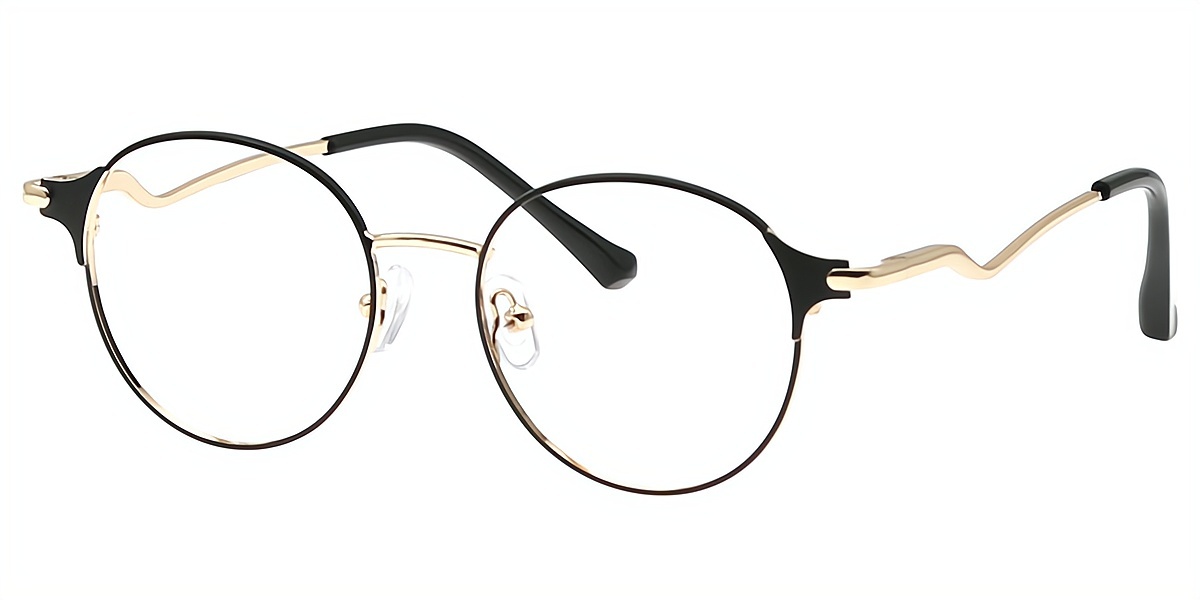 Black Round Elegant Metal Eyeglasses