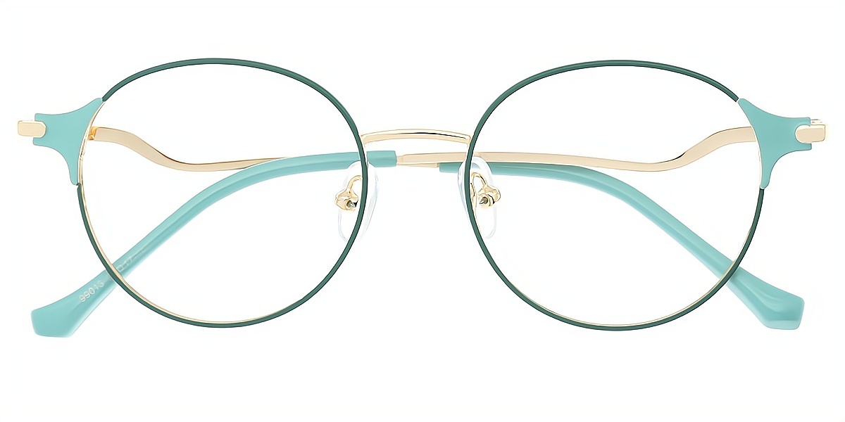 Green Round Elegant Metal Eyeglasses