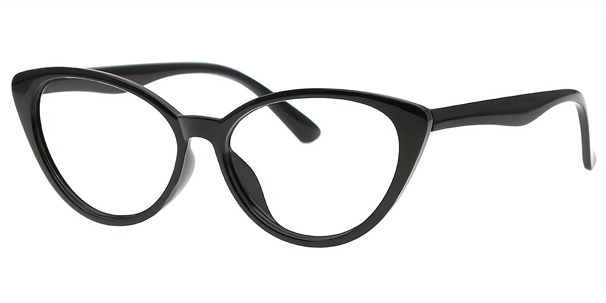 Black Cat Eye Wide Plastic Eyeglasses