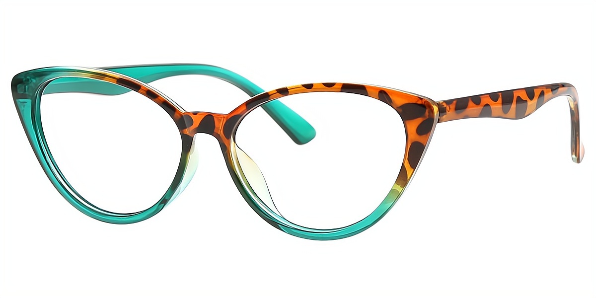 Green Cat Eye Wide Plastic Eyeglasses