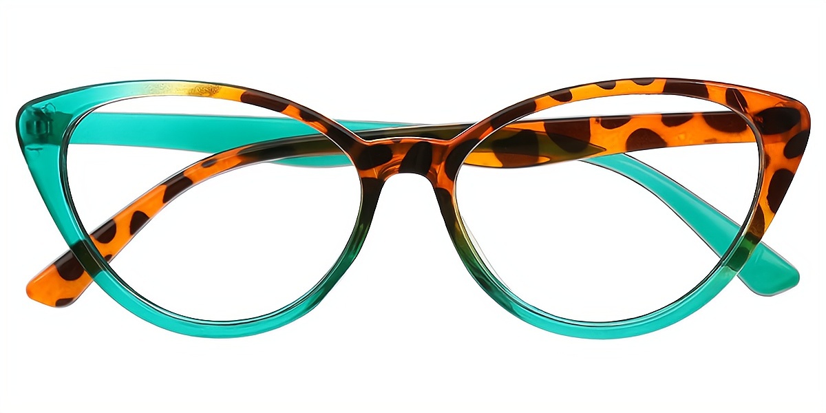 Green Cat Eye Wide Plastic Eyeglasses