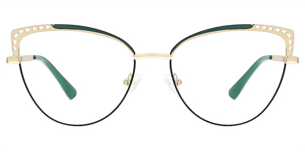 Green Cat Eye Elaborate Metal Eyeglasses