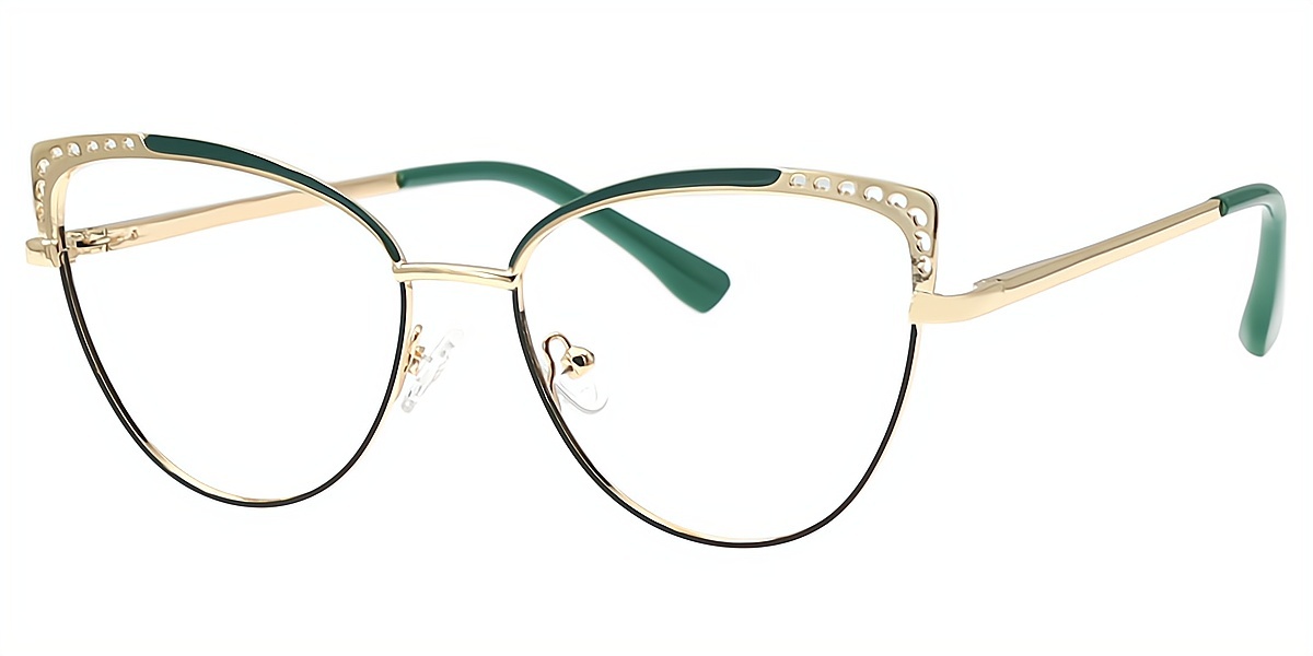 Green Cat Eye Elaborate Metal Eyeglasses