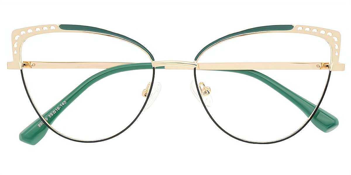 Green Cat Eye Elaborate Metal Eyeglasses