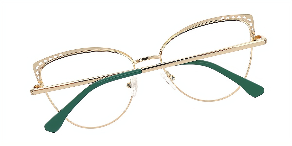 Green Cat Eye Elaborate Metal Eyeglasses