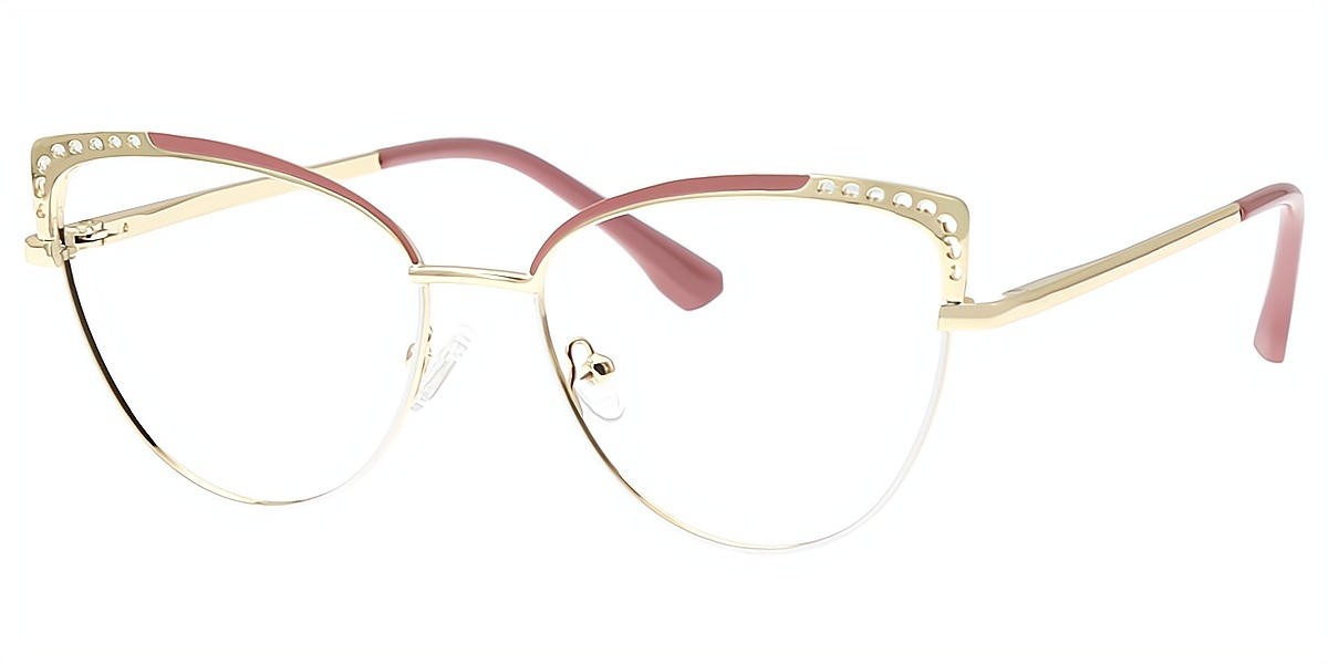 Pink Cat Eye Elaborate Metal Eyeglasses