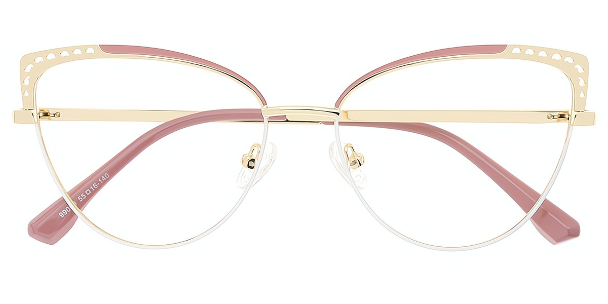 Pink Cat Eye Elaborate Metal Eyeglasses