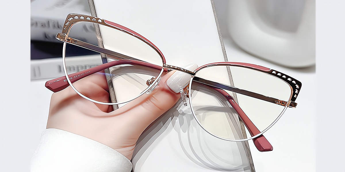 Pink Cat Eye Elaborate Metal Eyeglasses