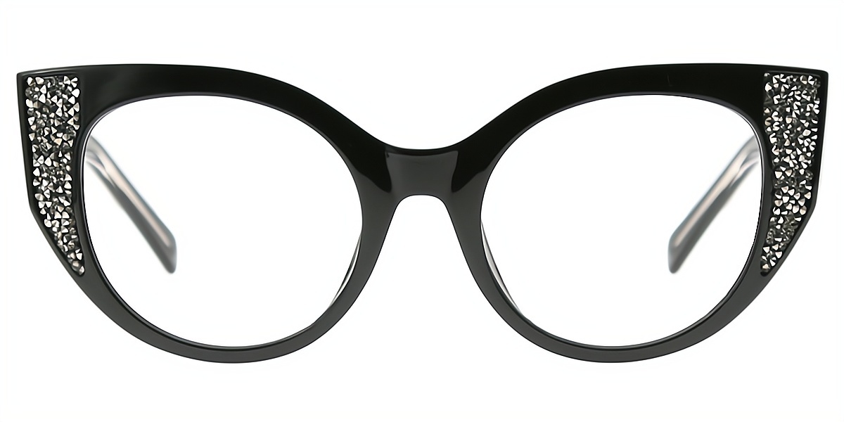 Black Cat Eye Ornate Acetate Eyeglasses