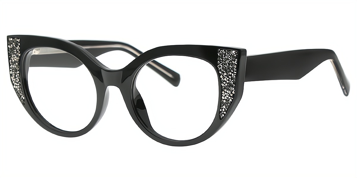 Black Cat Eye Ornate Acetate Eyeglasses