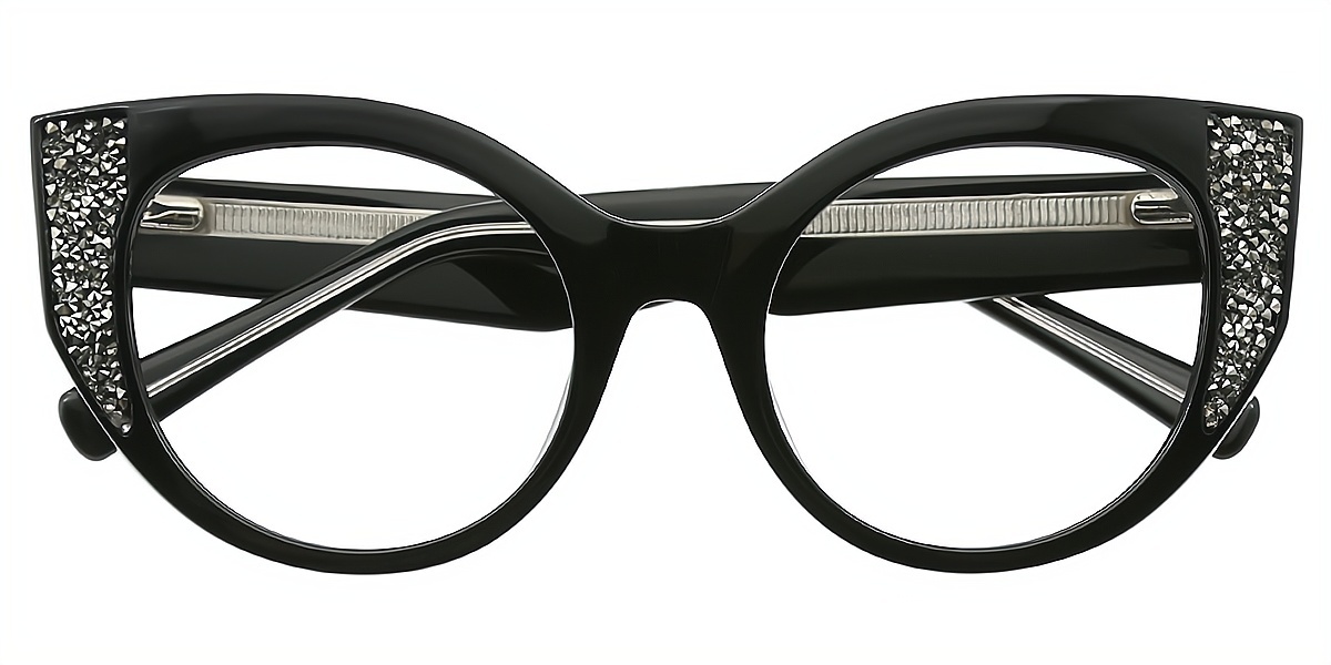 Black Cat Eye Ornate Acetate Eyeglasses