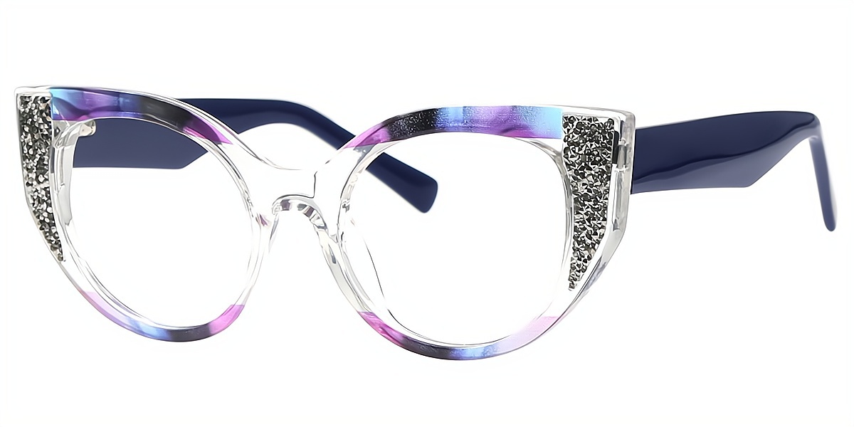 Multicolor Cat Eye Ornate Acetate Eyeglasses