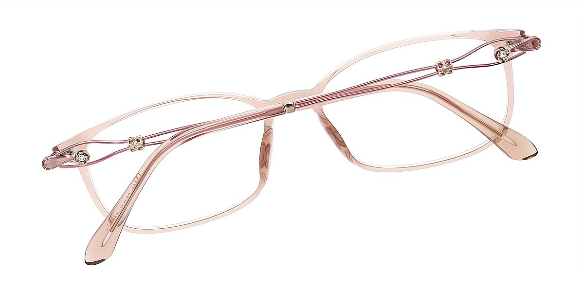 Brown Rectangle Sophisticated Mixed Materials Eyeglasses